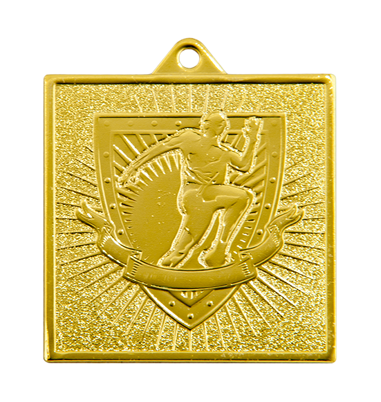 Q10/55/Z - 55x55mm medal złoto bieg