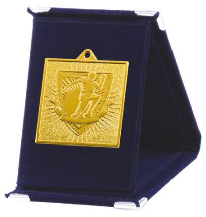 Q10/55/Z - 55x55mm medal złoto bieg