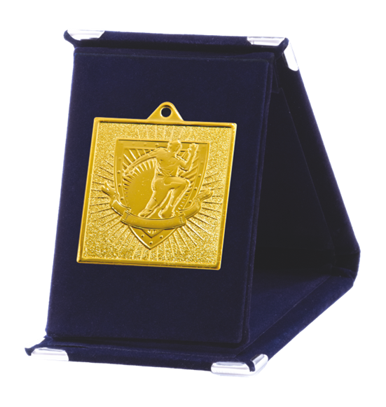 Q10/55/Z - 55x55mm medal złoto bieg